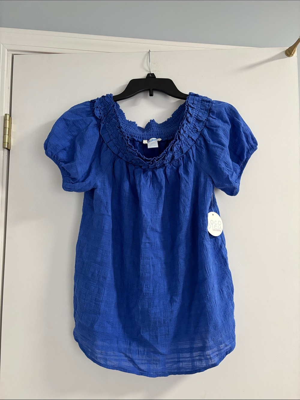 Short Ruffled Cocobleu Scoop-Neck Women’s Top in Royal Blue NWT